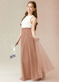 Azazie Albertine Junior Champagne Rose A-Line Lace Chiffon Dress image3