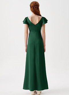 Azazie Omari Junior Dark Green A-Line Pleated Stretch Satin Dress image7