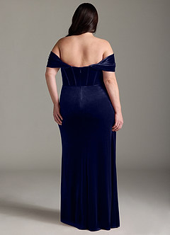 Azazie Jas Robes de demoiselle d'honneur Robe Fourreau Convertible en velours Schulterfreies Korsett Bleu Marine Foncé image10