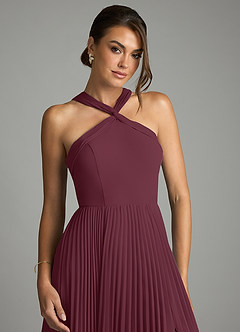 Azazie Afra Abiti da Damigella Abito A-Line in Chiffon Plissettato Cabernet image5