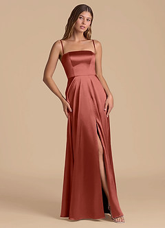 Azazie Wren 신부 들러리 드레스 A라인 스트랩리스 메탈릭 새틴 바닥 길이 드레스 image5