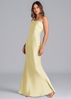 Azazie Driea Probar vestidos en casa Vestido de Cabernet de Satén Elástico de Corte Sirena con Hombro unilateral image6