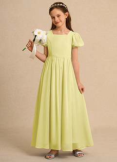 Azazie Lilia Girls Formal Jurken voor bloemenmeisjes A-Lijn Jurk van Chiffon met Mouwen Citroensorbet image1