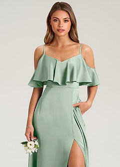 Azazie Jean Jurken voor bruidsmeisjes Jurk van Stretch Satijn met A-Lijn Off the Shoulder Agave image6
