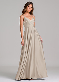 Azazie Amani Bridesmaid Dresses Frost A-Line Pleated Stretch Satin Dress image1