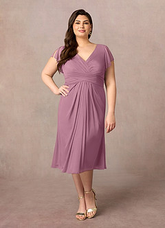 Azazie Vera Mother of the Bride Dresses Vintage Mauve A-Line V-Neck Pleated Mesh Dress image6