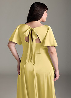 Azazie Kimber Bridesmaid Dresses Canary A-Line Ruched Stretch Satin Dress image12