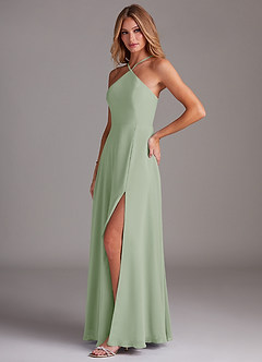 Azazie Bailey Bridesmaid Dresses Dusty Sage A-Line Halter Side Slit Chiffon Dress image3
