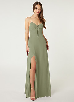 Azazie Minie At-home Try On Dresses Agave A-Line Bow Chiffon Dress image3