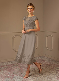 Azazie Terrano Mother of the Bride Dresses Taupe A-Line Scoop Lace Dress image2
