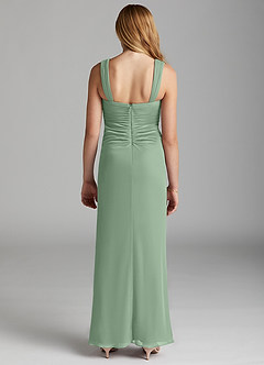 Azazie Jesaphine Junior Matcha Sheath Pleated Mesh Dress image4