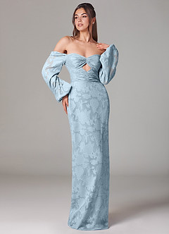 Azazie Lainie Vente Finale Robe Fourreau en Blumen-Burnout Manche longue Bleu Ciel image1
