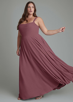 Azazie Shaude Vestidos de damas de honor Vestido Sangrado de Gasa de Línea A con Plisado image10