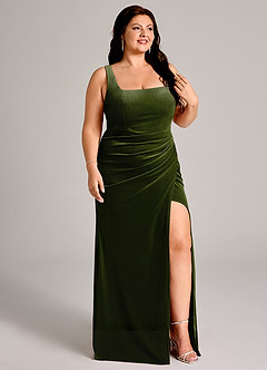 Azazie Mero Bridesmaid Dresses Olive Mermaid Pleated Velvet Dress image10