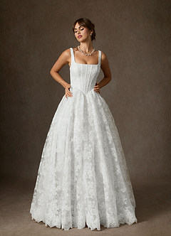 Azazie Geneva Hochzeitskleider Ballkleid Rechteckiger Ausschnitt Spitze Kleid Diamantweiß image4