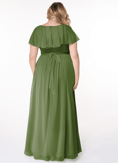 Azazie Jael Robes de demoiselle d'honneur Robe Trapèze en Maille Col en V Olive image10