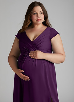 Azazie Allessia Maternity Bridesmaid Dresses A-Line Pleated Stretch Satin Floor-Length Dress image13
