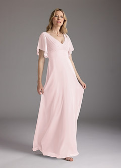 Azazie Alessa Final Sale Blushing Pink A-Line V-Neck Pleated Chiffon Dress image4