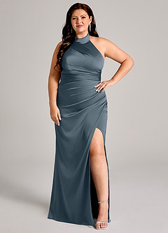 Azazie Jemma Bridesmaid Dresses Twilight Sheath Pleated Stretch Satin Dress image10