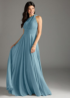 Azazie Charlize Bridesmaid Dresses Moody Blue A-Line One Shoulder Chiffon Dress image3