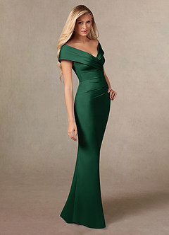 Azazie Ludlow Mother of the Bride Dresses Dark Green Mermaid Pleated Stretch Satin Dress image3
