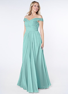 Azazie Audrianna Brautjungfernkleider Wandelbar A-Linie Schulterfrei gerafft Chiffon Kleid Aqua image2