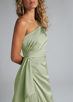 Azazie Maive Bridesmaid Dresses Dusty Sage Sheath Ruched Stretch Satin Dress image5