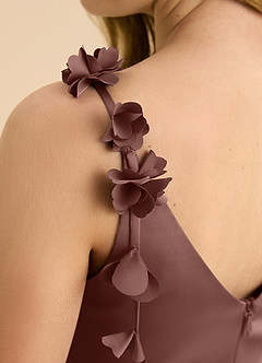 Azazie Gumdrop Junior Espresso Empire Pleated Stretch Satin Dress image8