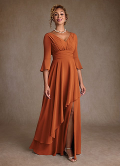 Azazie Eire Abiti per la Madre della Sposa Abito A-Line in Chiffon Plissettato Cannella image1
