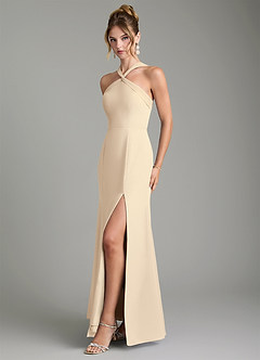 Azazie Rue Bridesmaid Dresses Champagne A-Line Halter Chiffon Dress image5