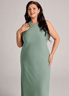 Azazie Doretta Jurken voor bruidsmeisjes Jurk van Chiffon met Zeemeermin Geplooid Zilveren Salie image6