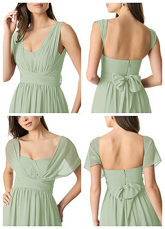 Azazie Olani Bridesmaid Dresses Dusty Sage A-Line Off the Shoulder Chiffon Convertible Dress image9