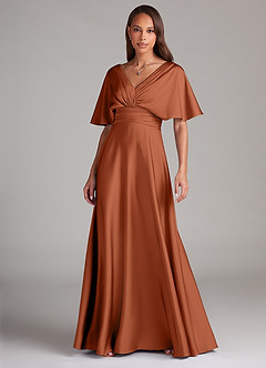 Azazie Pamela Bridesmaid Dresses Cedar Rose A-Line Pleated Stretch Satin Dress image1