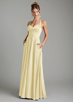 Azazie Tenaya Bridesmaid Dresses Lemon Sorbet A-Line Sweetheart Neckline Stretch Satin Dress image1