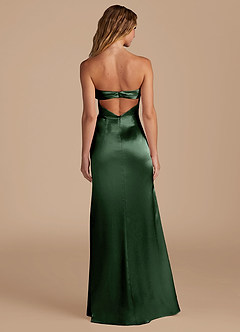 Azazie Leonis Bridesmaid Dresses Eucalyptus Mermaid Pleated Metallic Satin Convertible Dress image6