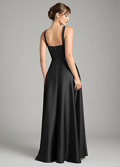 Azazie Shaude Bridesmaid Dresses Black A-Line Pleated Stretch Satin Dress image2