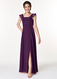 Azazie Jinny Junior Grape A-Line Ruched Chiffon Dress image3