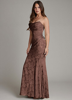 Azazie Electra Probar vestidos en casa Vestido de Jacquard De Chocolate de Jacquard Floral de Corte Sirena con Corsé image6