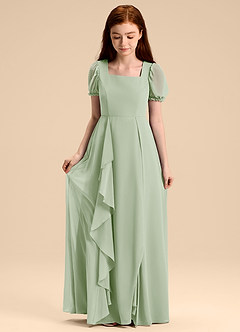 Azazie Priya Junior Abito A-Line in Chiffon Blusa Verde Salvia image5