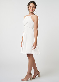 Azazie Ginny Junior White A-Line Pleated Chiffon Dress image3