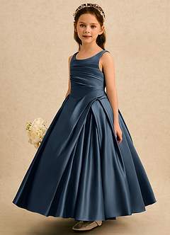 Azazie Audrey Flower Girl Dresses Neptune A-Line Pleated Matte Satin Dress image3