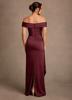 Azazie Beah Mother of the Bride Dresses Cabernet Sheath Off the Shoulder Stretch Satin Dress image3
