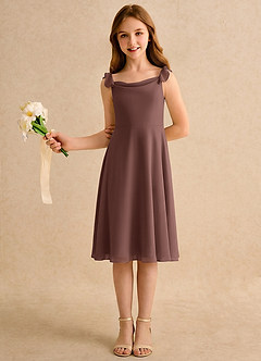 Azazie Pup Girls Formal Flower Girl Dresses Espresso A-Line Pleated Chiffon Dress image5