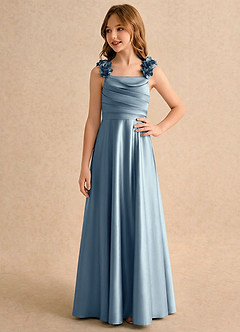 Azazie Rosita vestidos de niña de las flores Vestido de Azul Polvoriento de Satén Elástico de Corte en A con Plisado image4