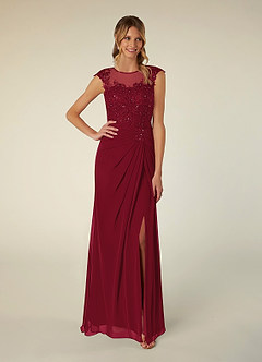 Azazie Libby At-home Try On Dresses Burgundy A-Line Scoop Sequins Chiffon Dress image1