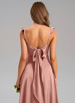 Azazie Everett Bridesmaid Dresses Rosette A-Line Stretch Satin Dress image7