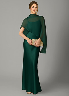 Azazie Jaleesa Bridesmaid Dresses Emerald A-Line High Neck Stretch Satin Dress image5
