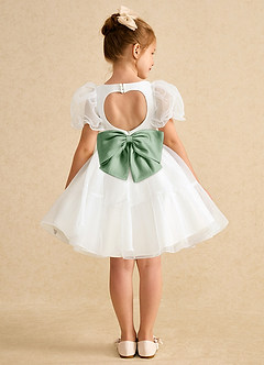 Azazie Debbie Flower Girl Dresses Ivory Matcha Ball-Gown Sweetheart Neckline Organza Dress image1