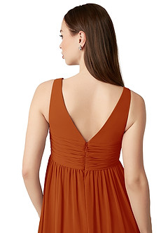 Azazie Yetta Maternity Bridesmaid Dresses A-Line V-Neck Gathered Chiffon Floor-Length Dress image3