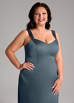Azazie Denice Bridesmaid Dresses Twilight Sheath Pleated Stretch Satin Dress image7
